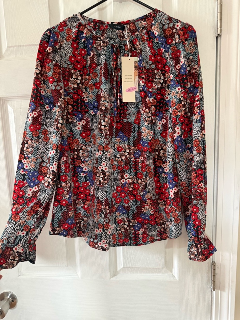 Sandro Red Floral Long-Sleeve Blouse